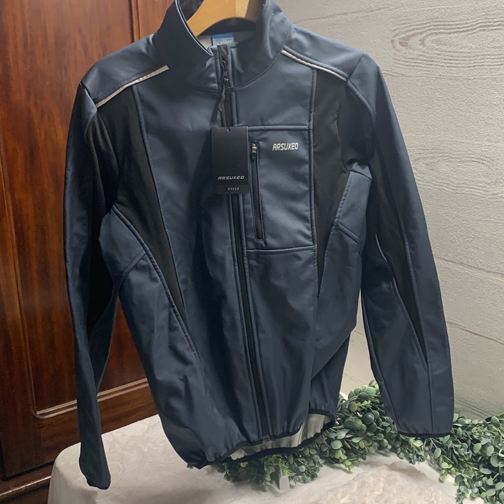Arsuxeo Thermal WarmUp Cycling Jacket Gray Black Windproof Waterproof Medium NWT